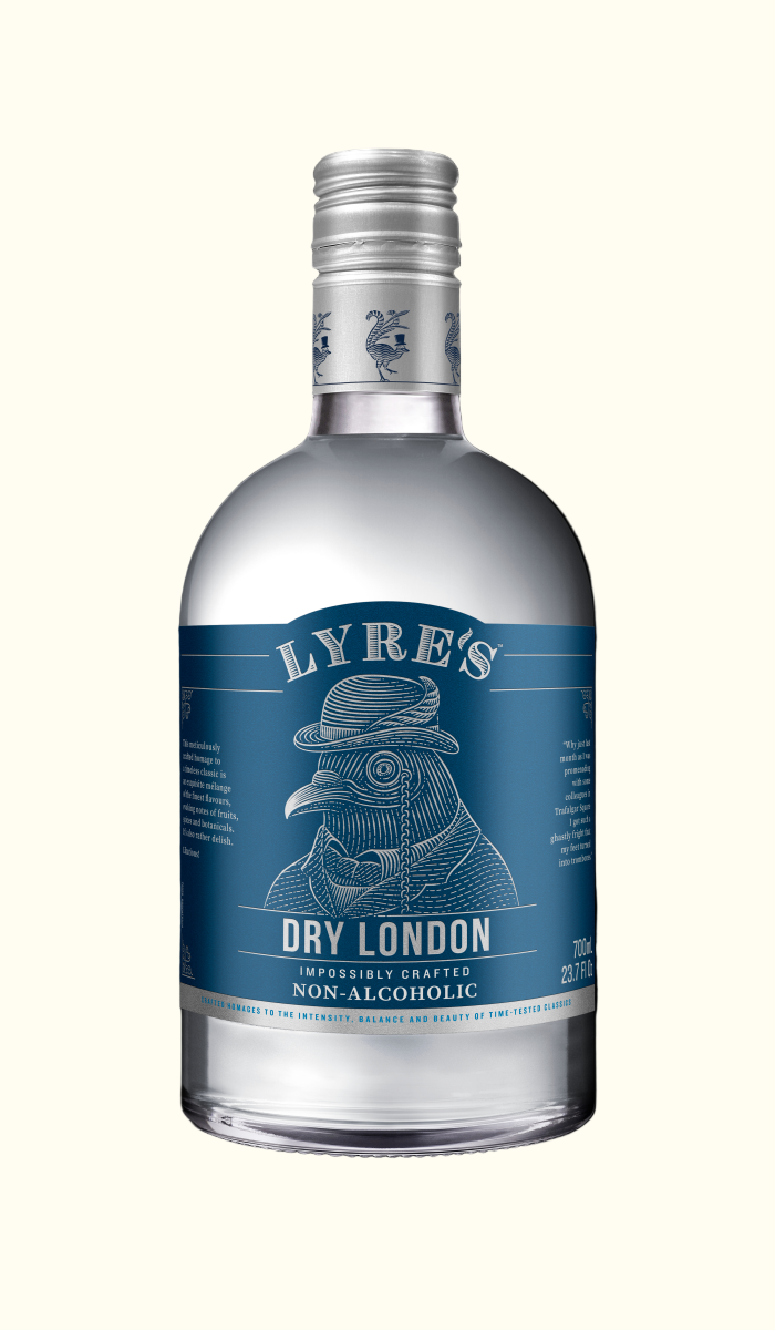Lyre's Dry London non alcoholic gin bottle on a white background