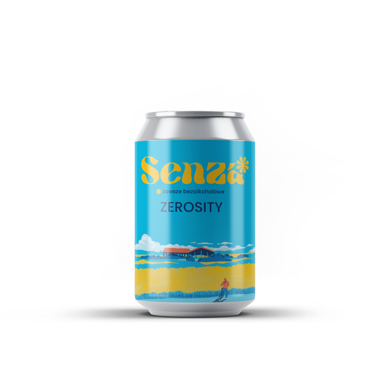 Sensa Zerosity can with blue and yellow design on a white background